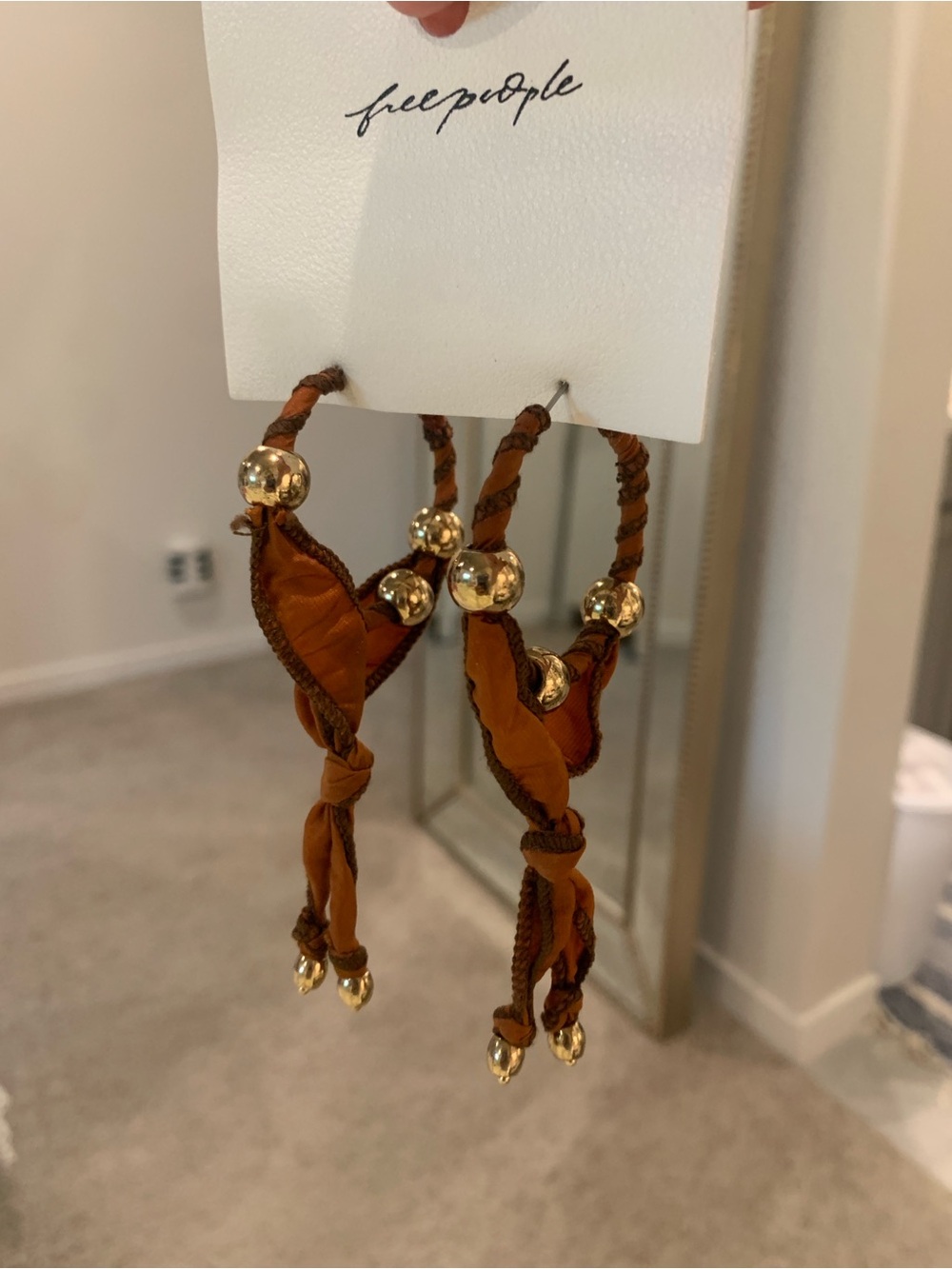 NWT Free People Burnt Orange Braided Drop Earrings with Gold Beads